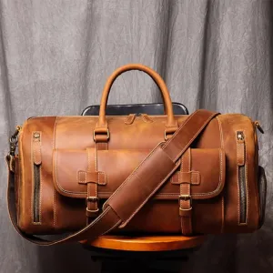 Men's Genuine Leather Travel Bag Business Handbag First Layer Cow Leather Gym Bag Leather Duffel Bag (Color : A)