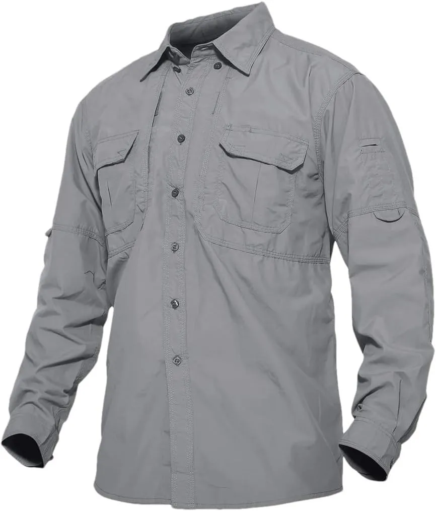 Men's Long Sleeve Shirt Summer Lightweight Quick Dry Hiking Nylon Outdoor Work Cargo Top