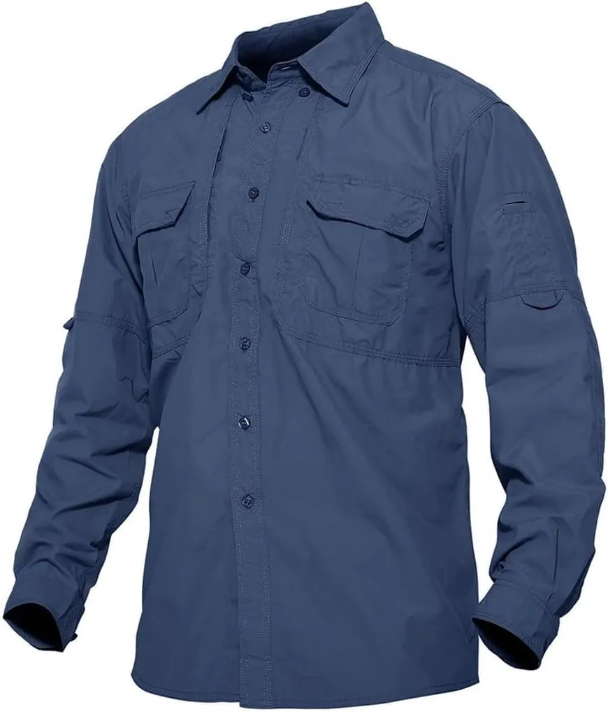 Men's Long Sleeve Shirt Summer Lightweight Quick Dry Hiking Nylon Outdoor Work Cargo Top