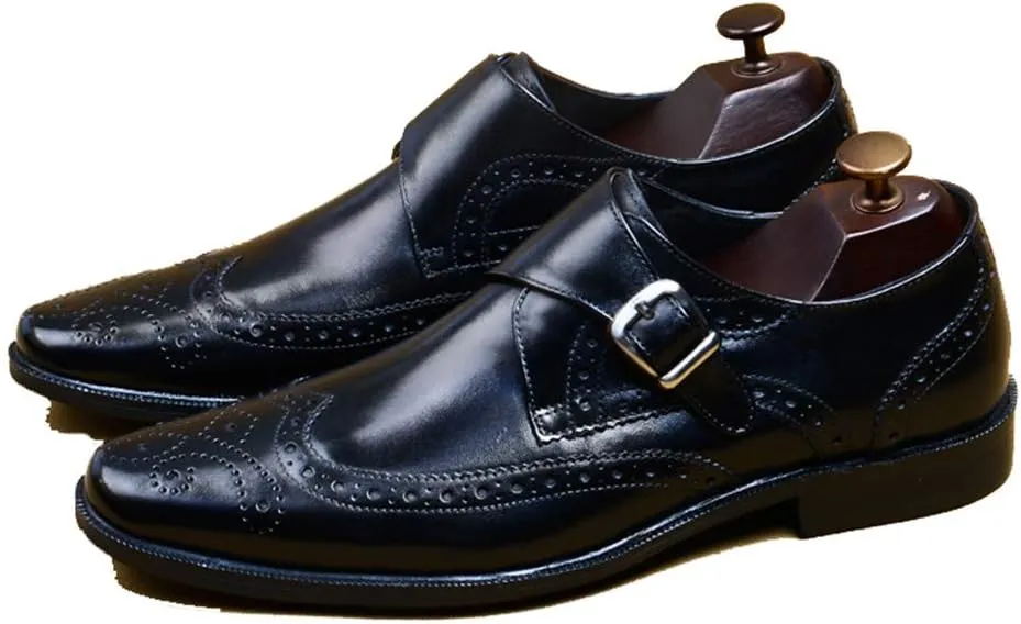 Men's Monk Shoes，Buckle Dress Shoes Urban Walking Work Banquet Business Leather Shoes,Black- 42/UK 8/US 8.5