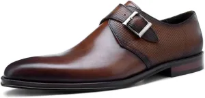 Men's Monk Shoes，Cowhide Buckle Dress Shoes Business Leather Shoes Urban Walking Work Banquet Footwear,Brown- 42/UK 8/US 8.5