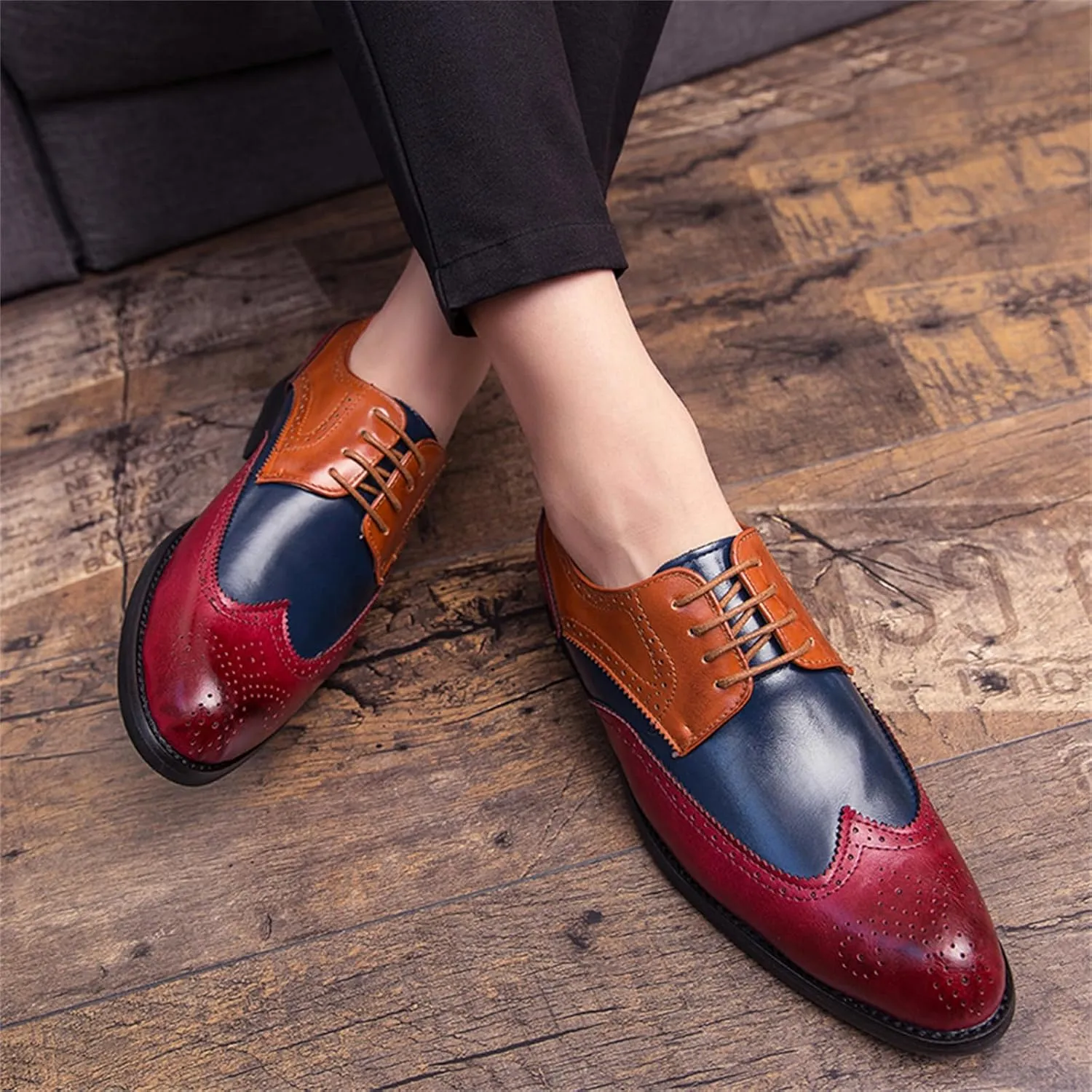Men's Multicolour Leather Wingtip Dress Oxfords Shoes Retro Lace Up Brogue Formal Shoes for Business Leisure Dance Performance Parties