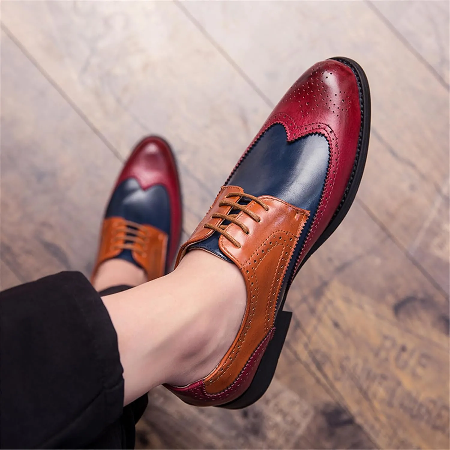 Men's Multicolour Leather Wingtip Dress Oxfords Shoes Retro Lace Up Brogue Formal Shoes for Business Leisure Dance Performance Parties