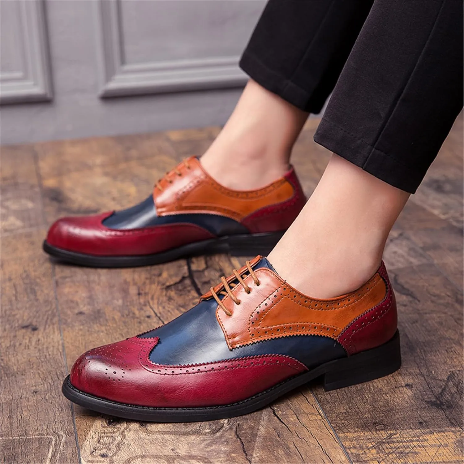 Men's Multicolour Leather Wingtip Dress Oxfords Shoes Retro Lace Up Brogue Formal Shoes for Business Leisure Dance Performance Parties