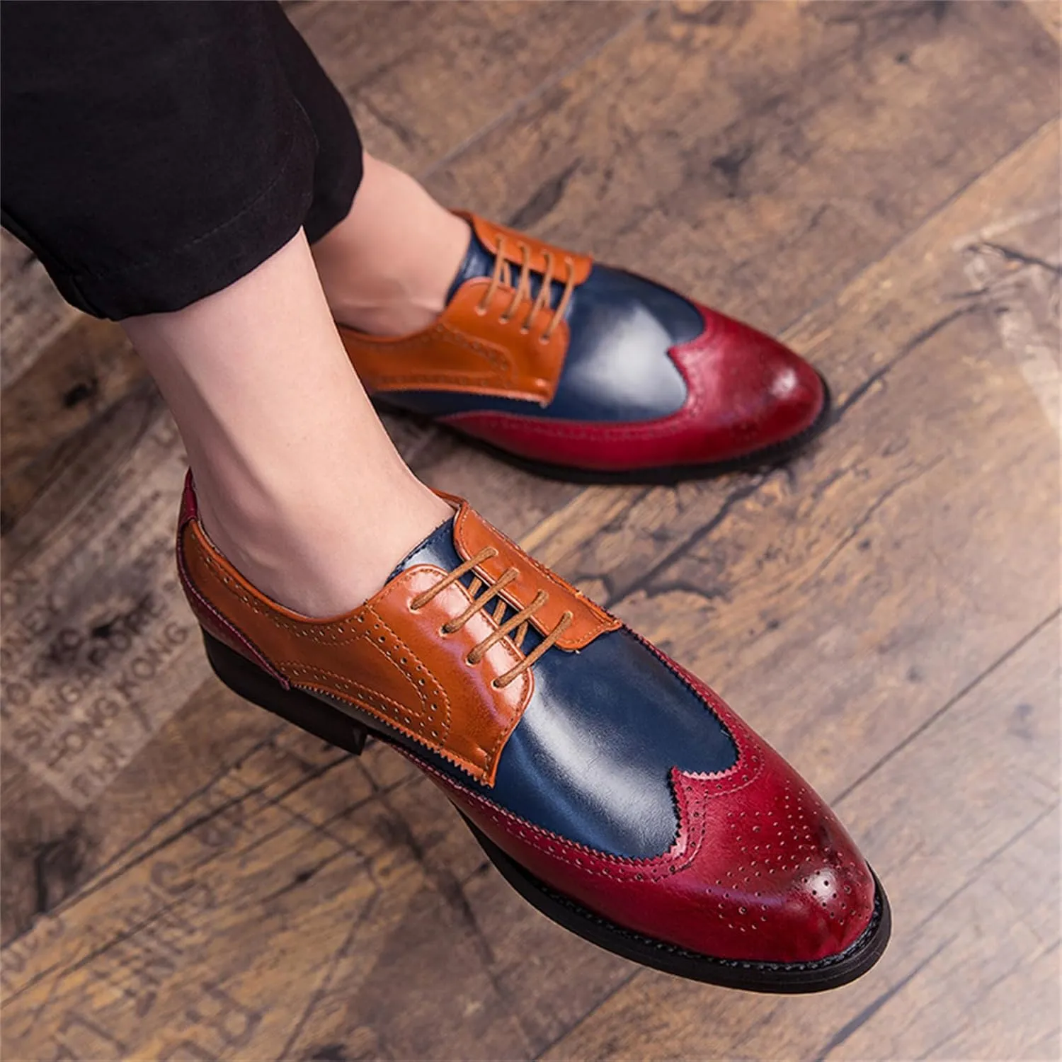 Men's Multicolour Leather Wingtip Dress Oxfords Shoes Retro Lace Up Brogue Formal Shoes for Business Leisure Dance Performance Parties