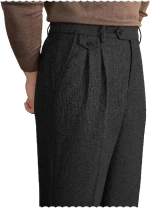 Mens Pants Tweed Herringbone Vintage Dress Pant Trousers Regular Fit Suit Pants for Men