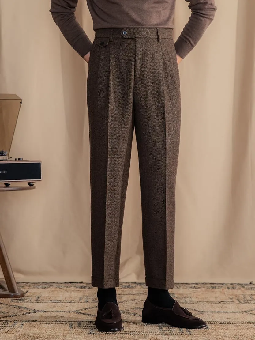 Mens Pants Tweed Herringbone Vintage Dress Pant Trousers Regular Fit Suit Pants for Men