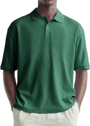 Men's Polo Shirts Short Sleeve Moisture Wicking Athletic Tennis Golf Polos Textured 1/4 Button Down Collared Tops