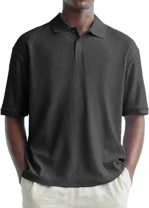 Men's Polo Shirts Short Sleeve Moisture Wicking Athletic Tennis Golf Polos Textured 1/4 Button Down Collared Tops