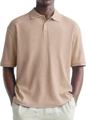 Men's Polo Shirts Short Sleeve Moisture Wicking Athletic Tennis Golf Polos Textured 1/4 Button Down Collared Tops