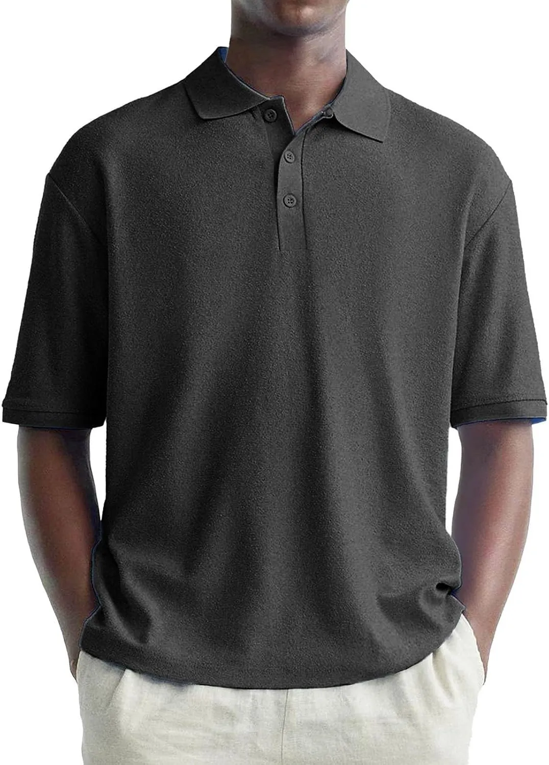 Men's Polo Shirts Short Sleeve Moisture Wicking Athletic Tennis Golf Polos Textured 1/4 Button Down Collared Tops