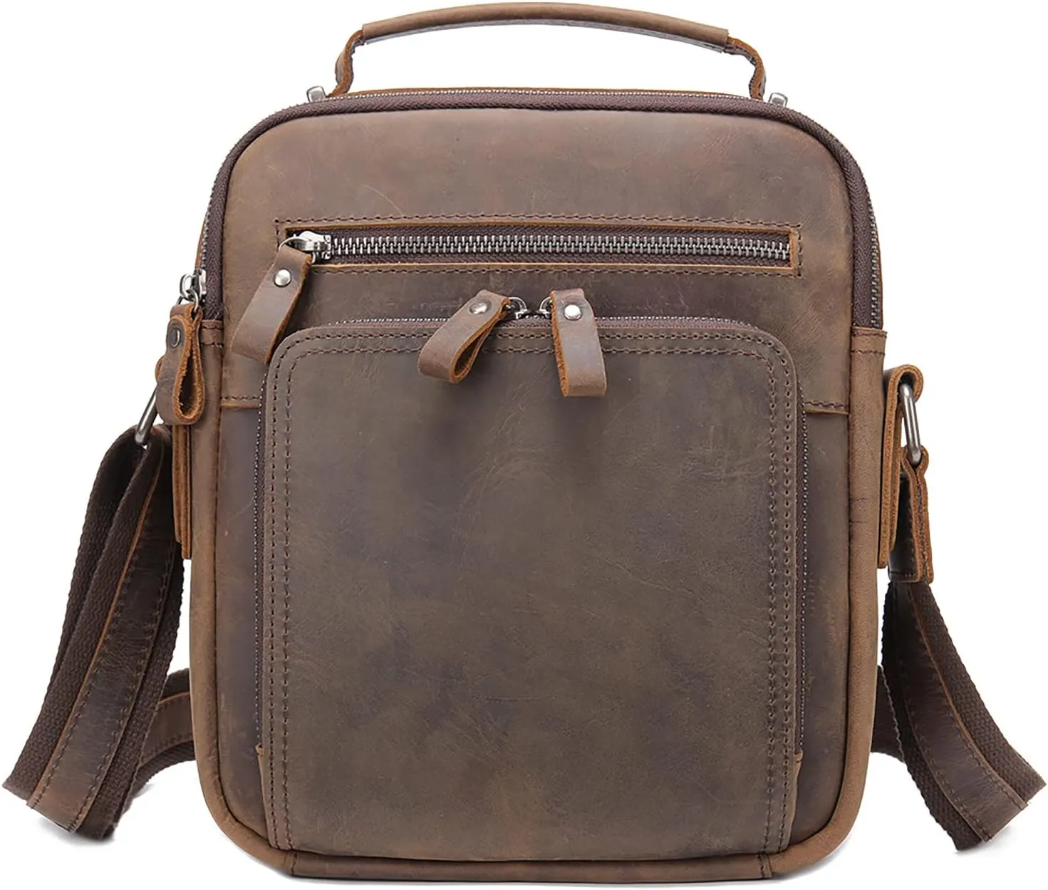 Mens Shoulder Bags Crossbody,Genuine Leather Shoulder Sling Bag for Men Adjustable Man Purse Brown Small Messenger Bag for Men Travel Work Business Handbag