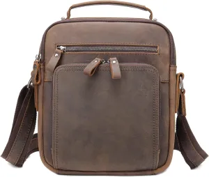 Mens Shoulder Bags Crossbody,Genuine Leather Shoulder Sling Bag for Men Adjustable Man Purse Brown Small Messenger Bag for Men Travel Work Business Handbag