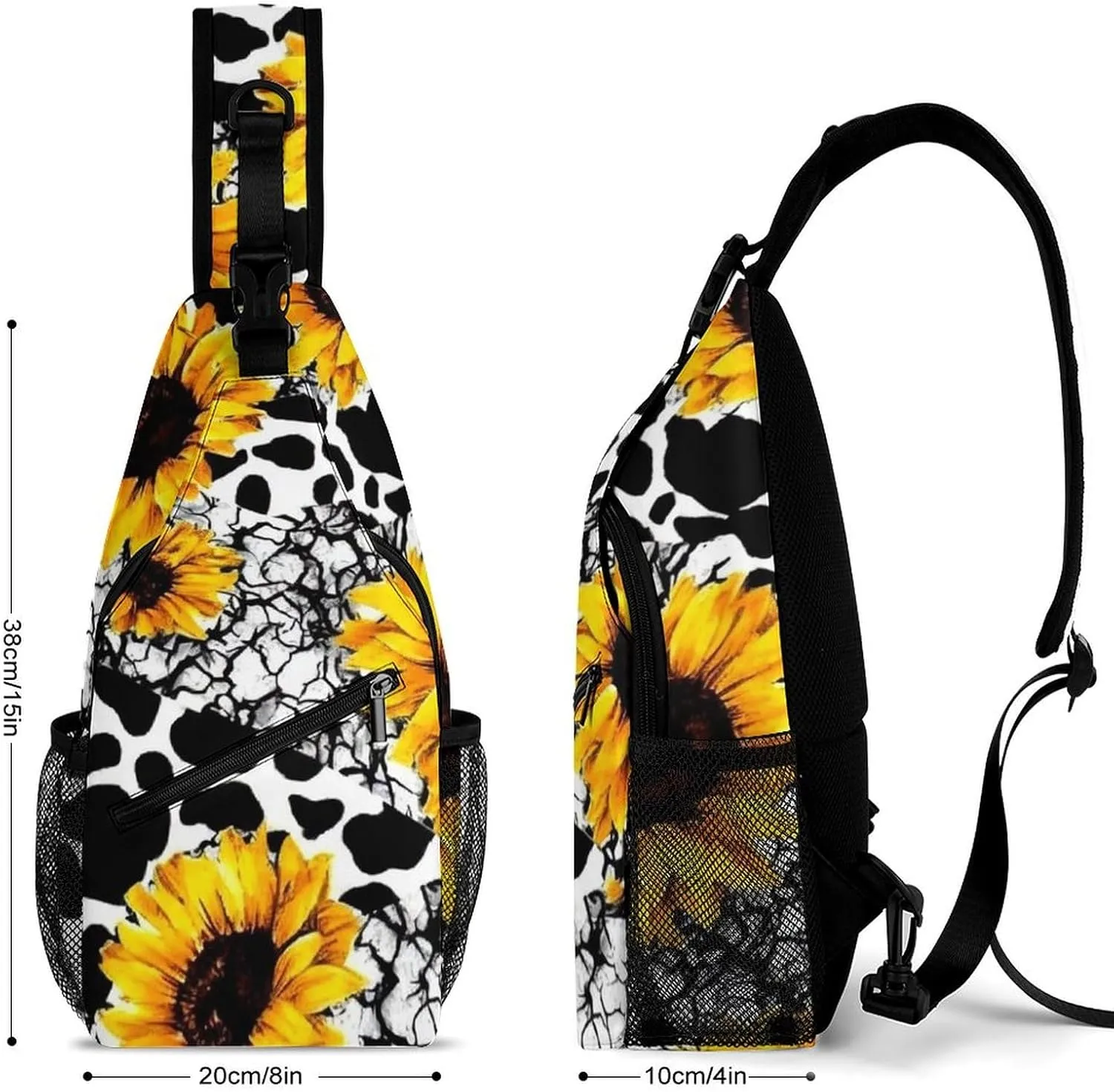 Men's Sling Backpack Packable Compact Crossbody Rucksack - 80S Vintage Sunflower Cow Print Multipurpose Anti-Theft Rucksack Camera Case With Adjustable Shoulder Strap