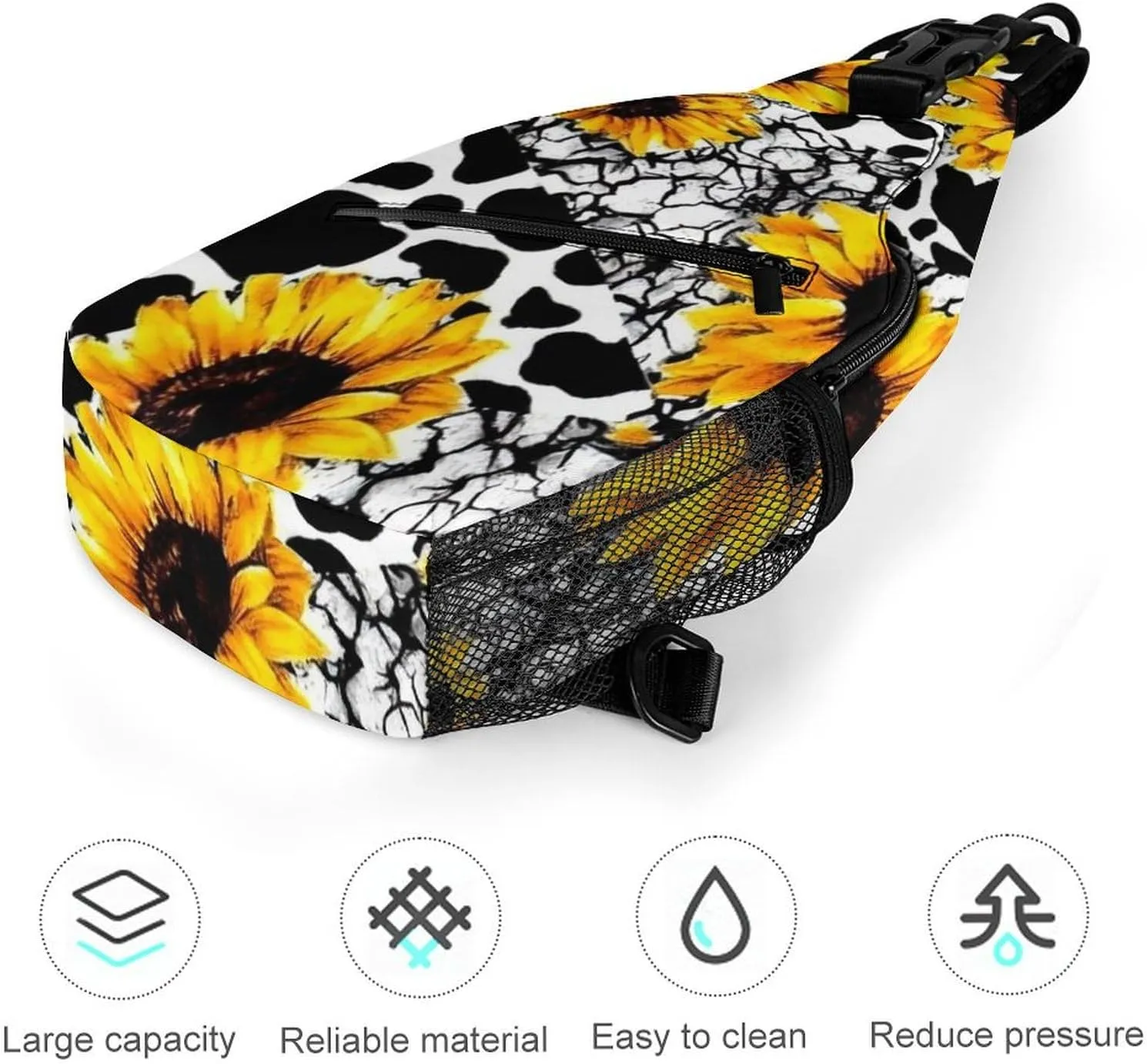 Men's Sling Backpack Packable Compact Crossbody Rucksack - 80S Vintage Sunflower Cow Print Multipurpose Anti-Theft Rucksack Camera Case With Adjustable Shoulder Strap