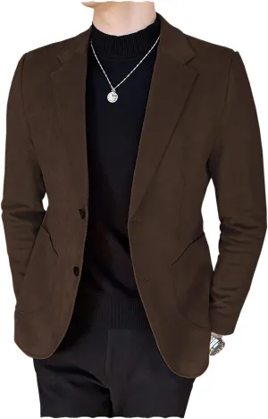 Mens Suede Blazer 2 Buttons Casual Vintage Sport Coat Faux Leather Suit Wedding Party Wedding Party