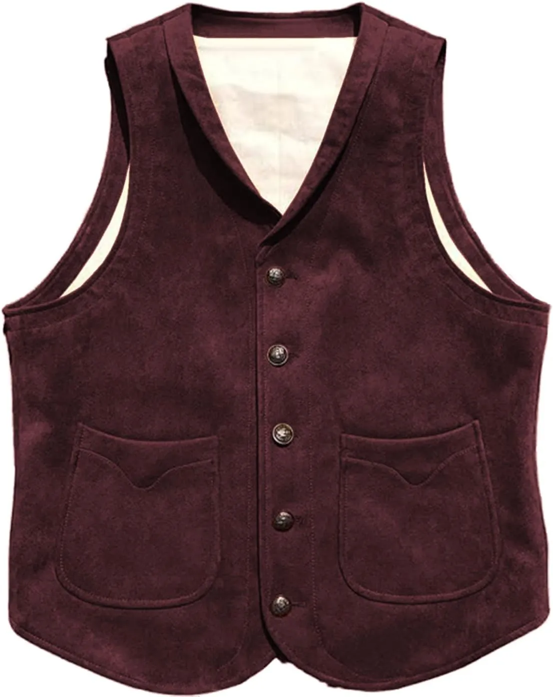 Men's Suede Leather Vest Cowhide Waistcoat Man Western Cowboy Vests with Pockets