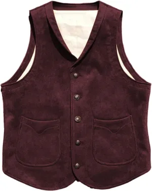 Men's Suede Leather Vest Cowhide Waistcoat Man Western Cowboy Vests with Pockets
