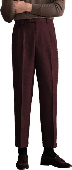 Men's Suit Tweed Pants Vintage Trousers Herringbone Wool Pleat-Front Dress Suit Pants