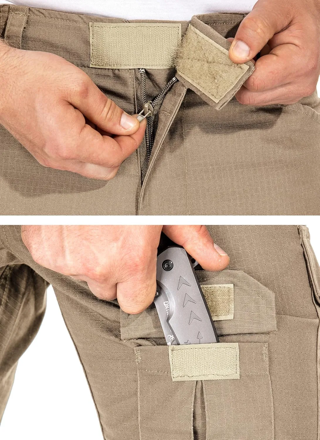 Men's Tactical Pants Camo Cargo Pants Ripstop Work Hiking Pants with 10 Pockets No Belt