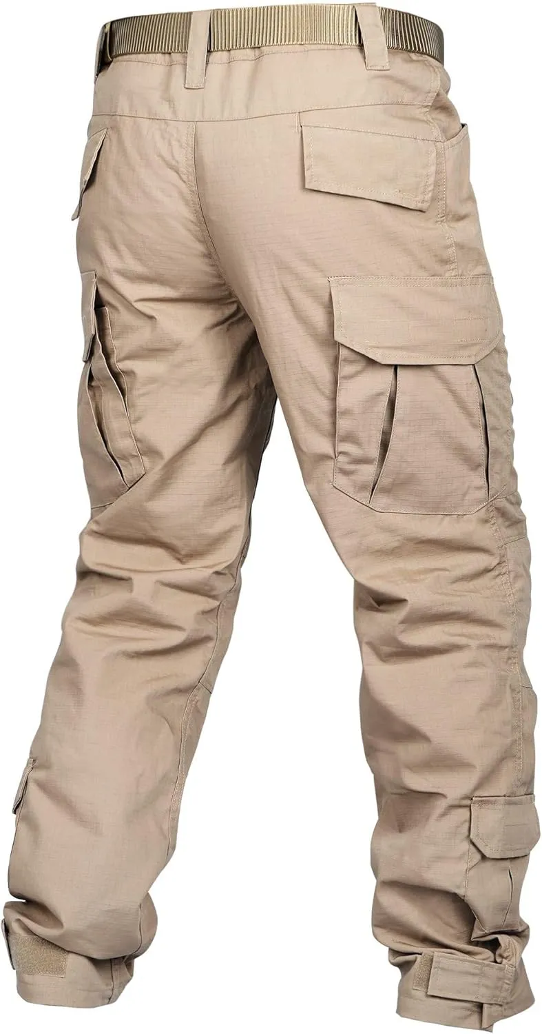 Men's Tactical Pants Camo Cargo Pants Ripstop Work Hiking Pants with 10 Pockets No Belt