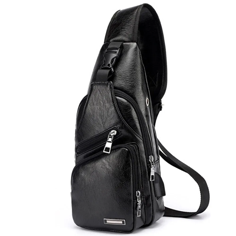 Men's USB Charging Cross-Body PU PVC Messenger Chestpack/Backpack