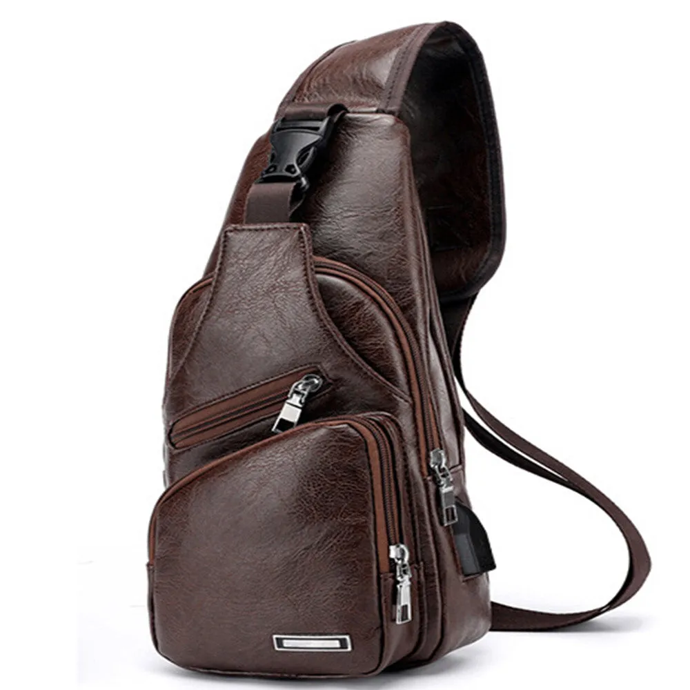 Men's USB Charging Cross-Body PU PVC Messenger Chestpack/Backpack