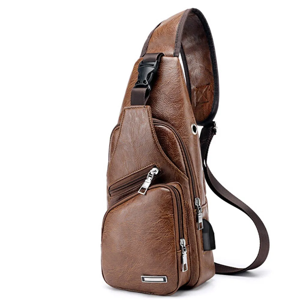 Men's USB Charging Cross-Body PU PVC Messenger Chestpack/Backpack
