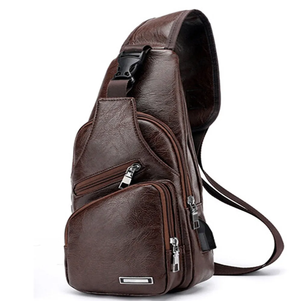 Men's USB Charging Cross-Body PU PVC Messenger Chestpack/Backpack