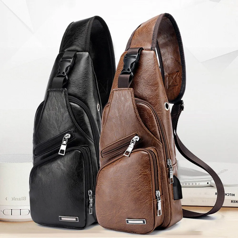 Men's USB Charging Cross-Body PU PVC Messenger Chestpack/Backpack