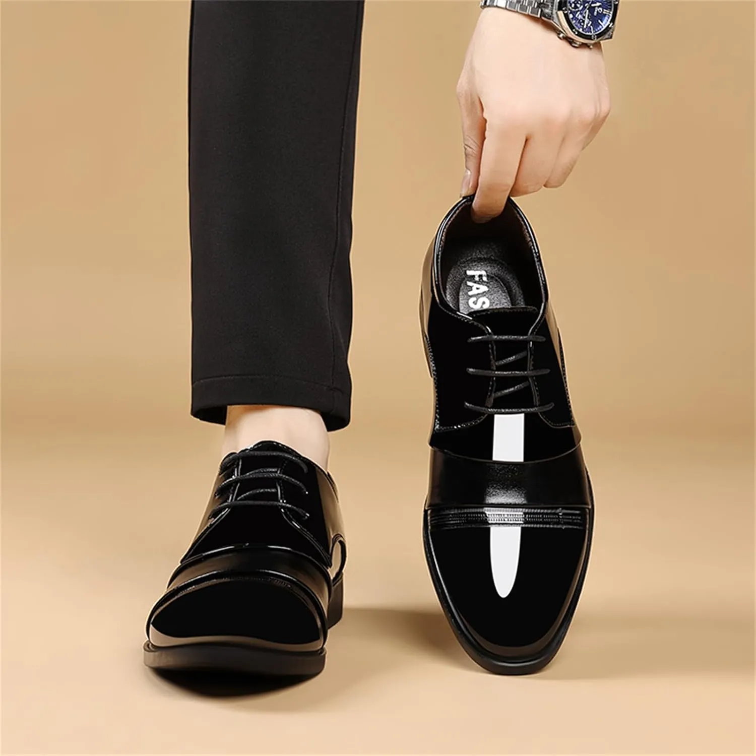 Men's Vintage High Gloss Patent Leather Oxfords Formal Business Lace up Tuxedo Dress Shoes