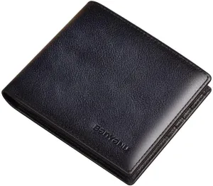 Mens Wallet Genuine Leather RFID Blocking Purse Slim Minimalist Bifold Card Holder with ID Window