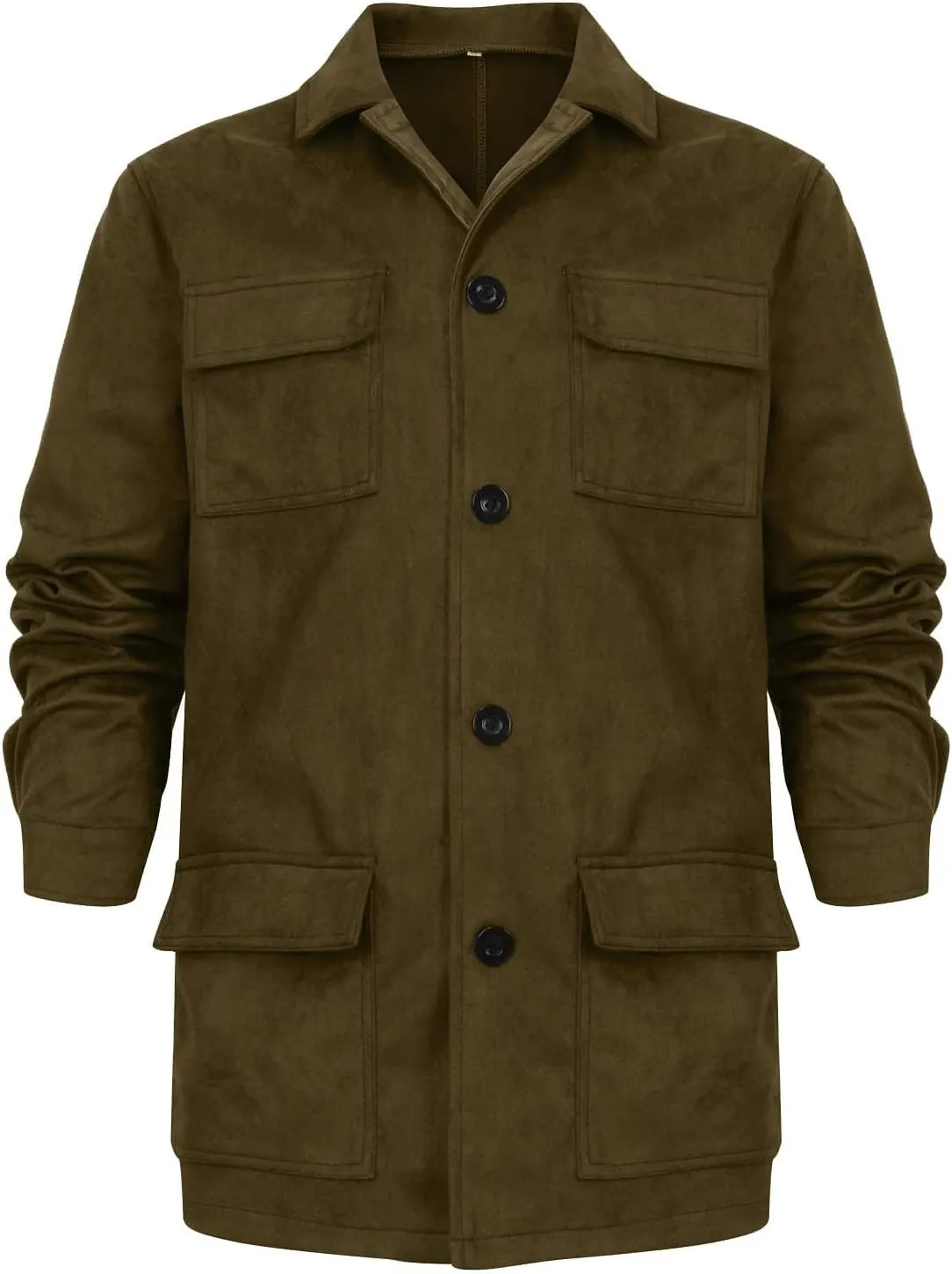 Mens Waterproof Suede Jacket Coat Vintage Classic Leather Jacket Casual Lapel Button Down Long Sleeve Winter Coats