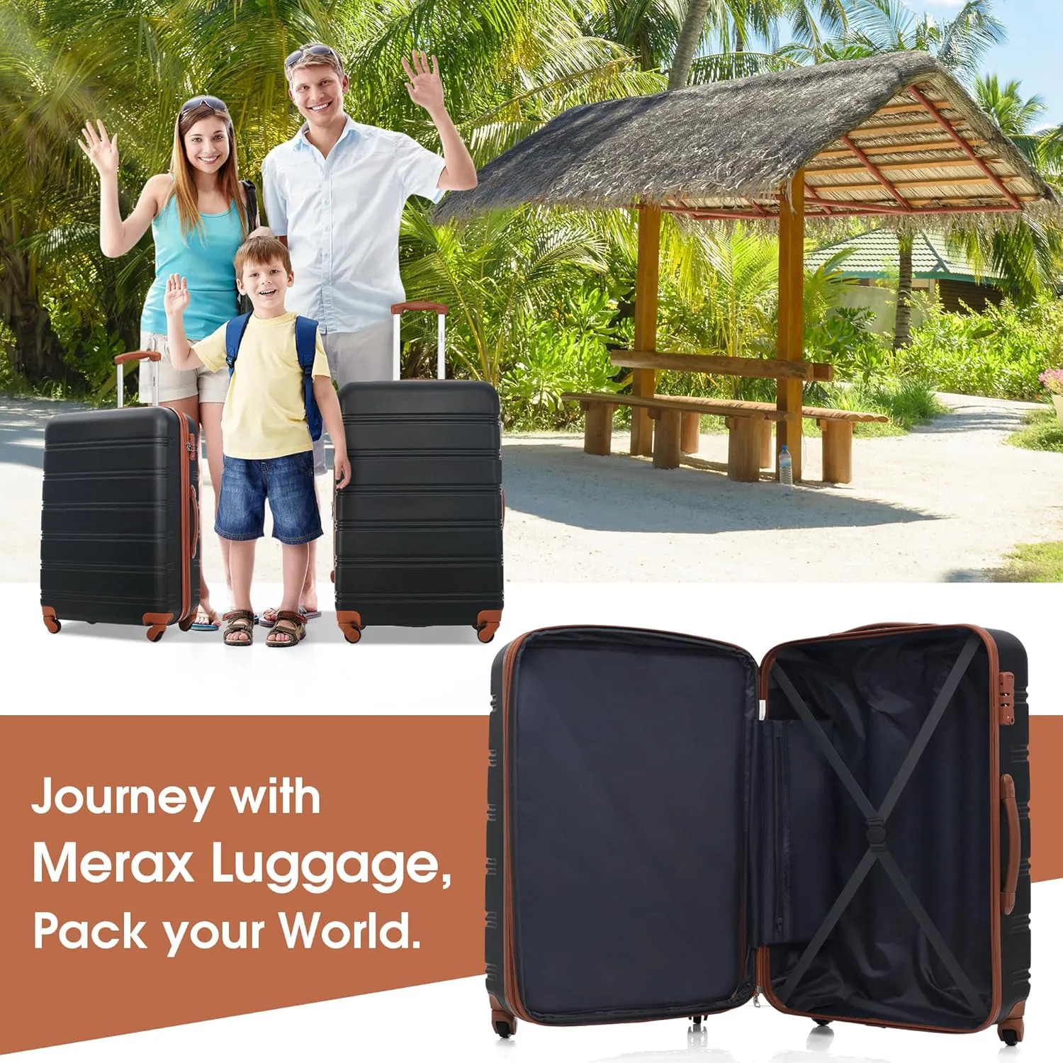 Merax Luggage Sets 13 Piece Suitcase Set 16/20/24/28 IN,Carry on Luggage and Travel Bag TSA Lock Expandable,Hard Case Luggage with Spinner Wheels,Black and Brown