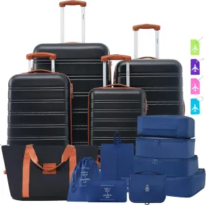 Merax Luggage Sets 13 Piece Suitcase Set 16/20/24/28 IN,Carry on Luggage and Travel Bag TSA Lock Expandable,Hard Case Luggage with Spinner Wheels,Black and Brown