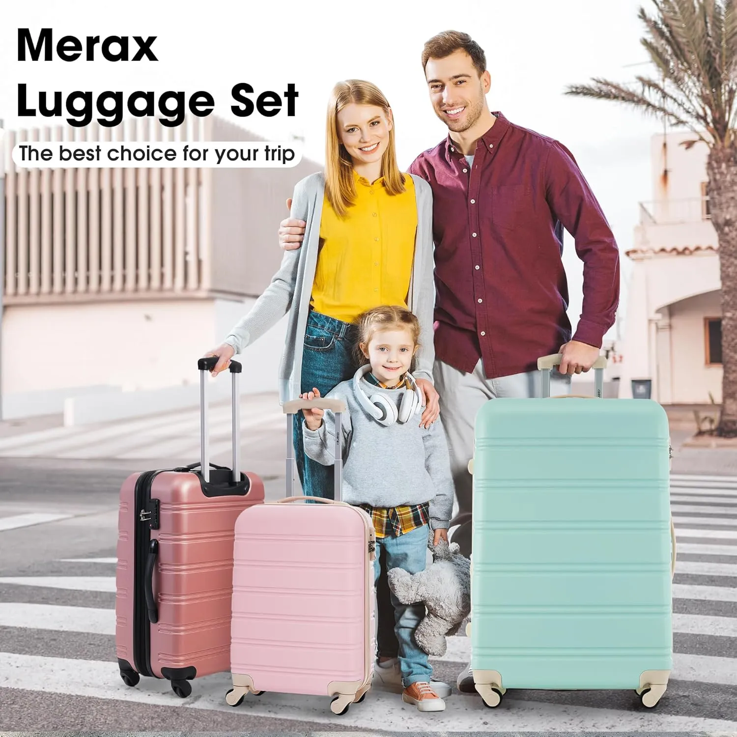 Merax Luggage Sets 13 Piece Suitcase Set 16/20/24/28 IN,Carry on Luggage and Travel Bag TSA Lock Expandable,Hard Case Luggage with Spinner Wheels,Light Pink