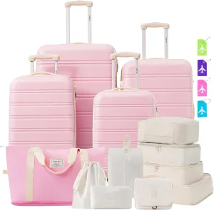 Merax Luggage Sets 13 Piece Suitcase Set 16/20/24/28 IN,Carry on Luggage and Travel Bag TSA Lock Expandable,Hard Case Luggage with Spinner Wheels,Light Pink