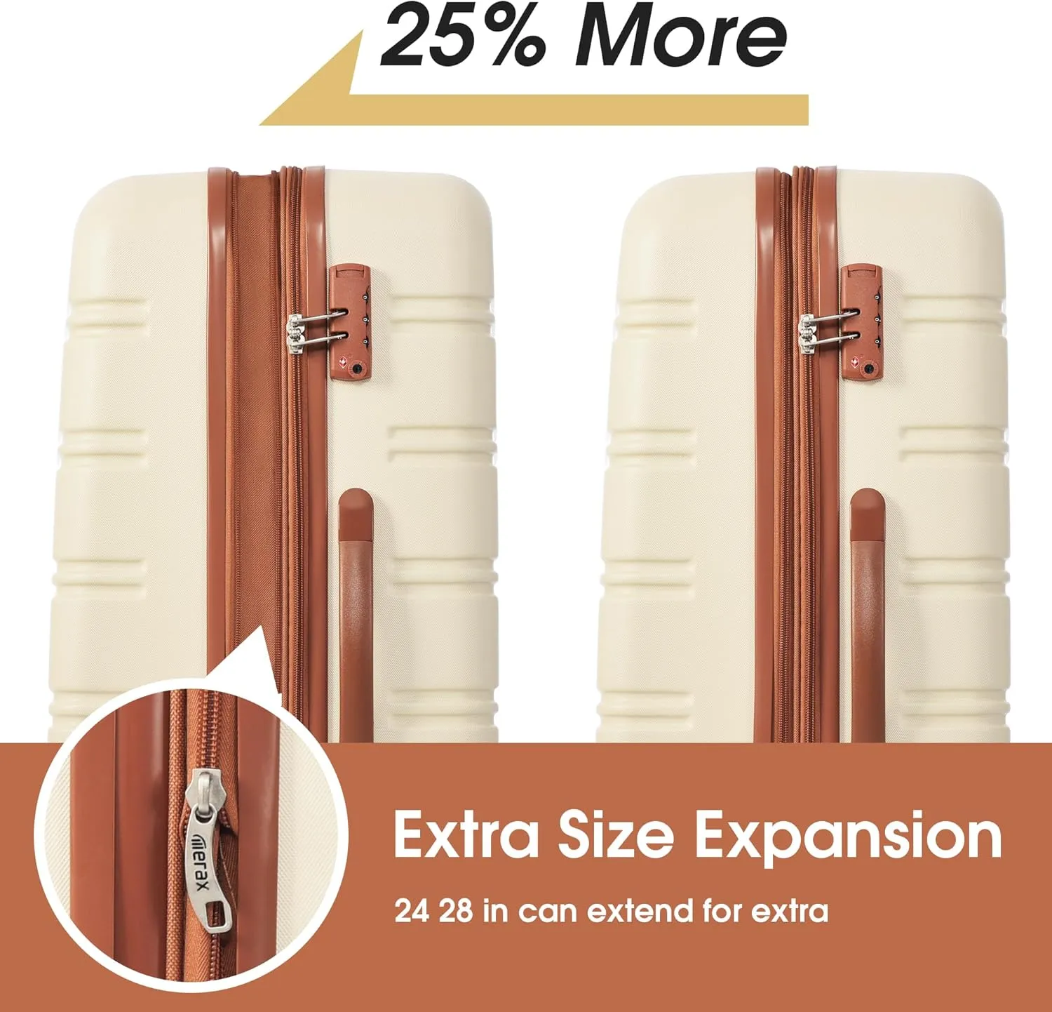 Merax Luggage Sets 13 Piece Suitcase Set 16/20/24/28 IN,Carry on Luggage and Travel Bag TSA Lock Expandable,Hard Case Luggage with Spinner Wheels,White and Brown