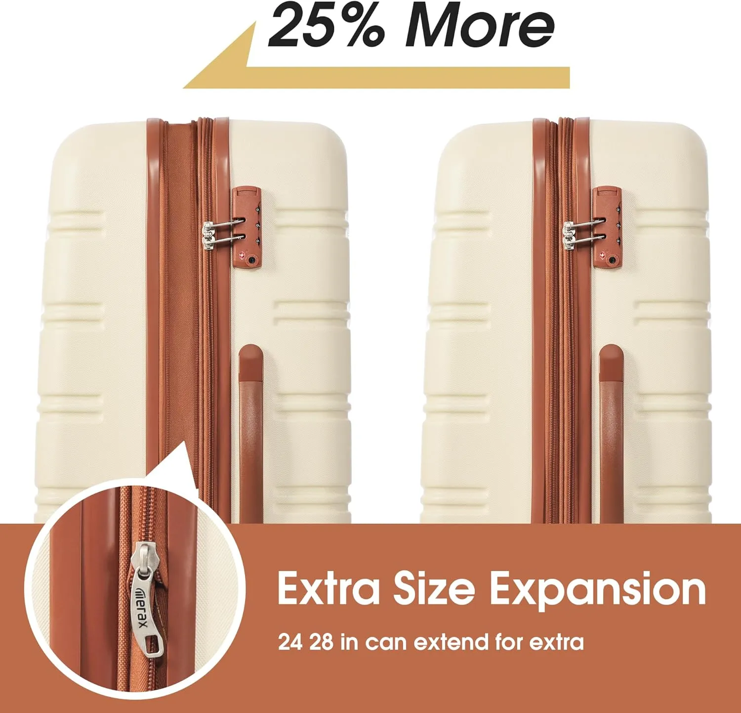 Merax Luggage sets of 13 Piece 16 20 20 28 IN Carry on Luggage Hard Case White and Brown Luggage Expandable Checked Luggage Suitcase Set with Wheels