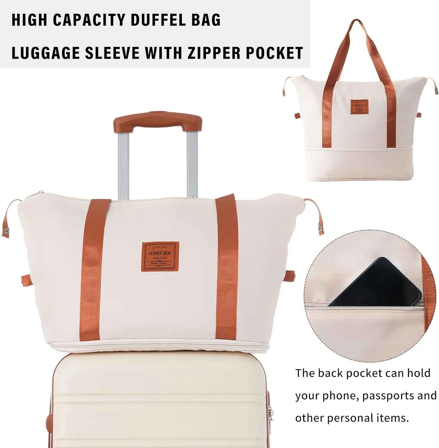 Merax Luggage sets of 3 Piece 20 24 IN Carry on Luggage Hard Case White and Brown Luggage Expandable Checked Luggage Suitcase Set with Wheels