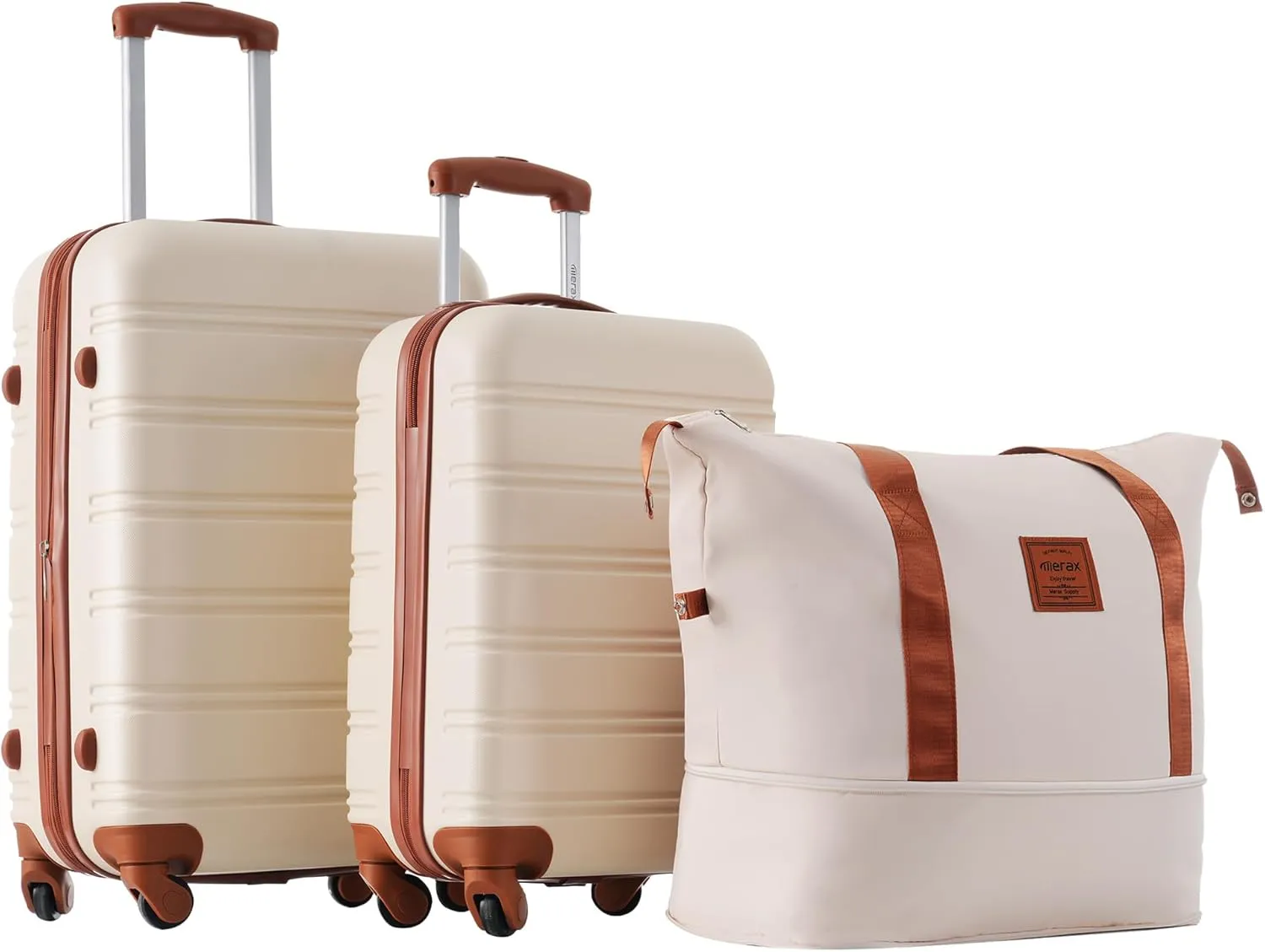 Merax Luggage sets of 3 Piece 20 24 IN Carry on Luggage Hard Case White and Brown Luggage Expandable Checked Luggage Suitcase Set with Wheels