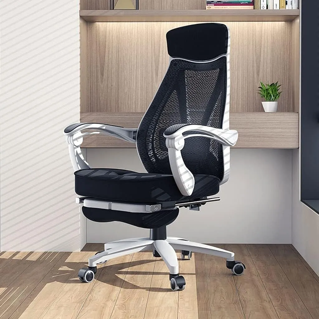 Mesh Office Chair with Pulley Bracket, Ergonomic High-Back Adjustable Desk Chair with armrests, for Office, Dormitory, Home Gift (Color : Black, White)(Black)