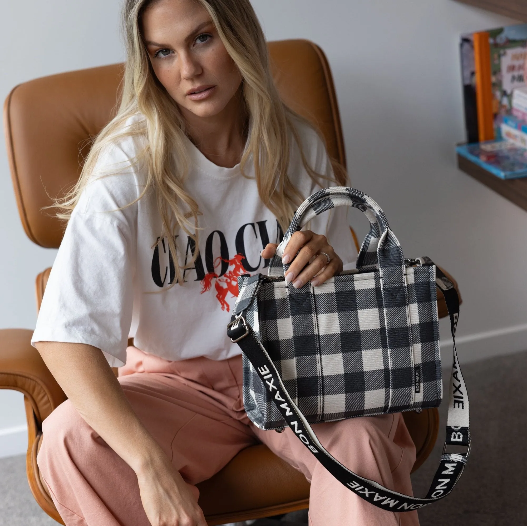 Micro Bon Vivant Structured Tote Bag -- Black Gingham