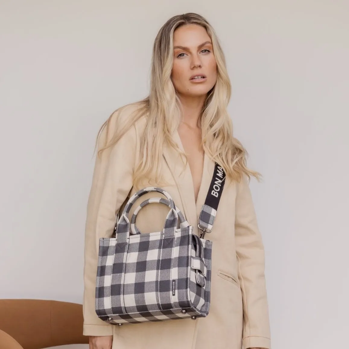 Micro Bon Vivant Structured Tote Bag -- Black Gingham