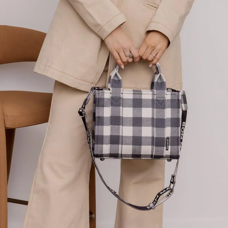 Micro Bon Vivant Structured Tote Bag -- Black Gingham