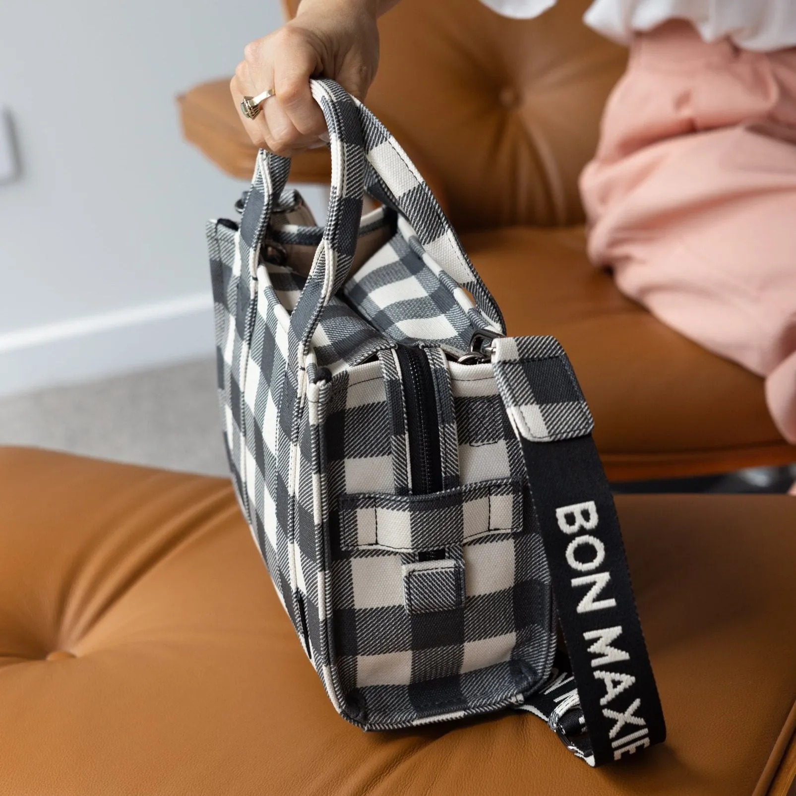 Micro Bon Vivant Structured Tote Bag -- Black Gingham