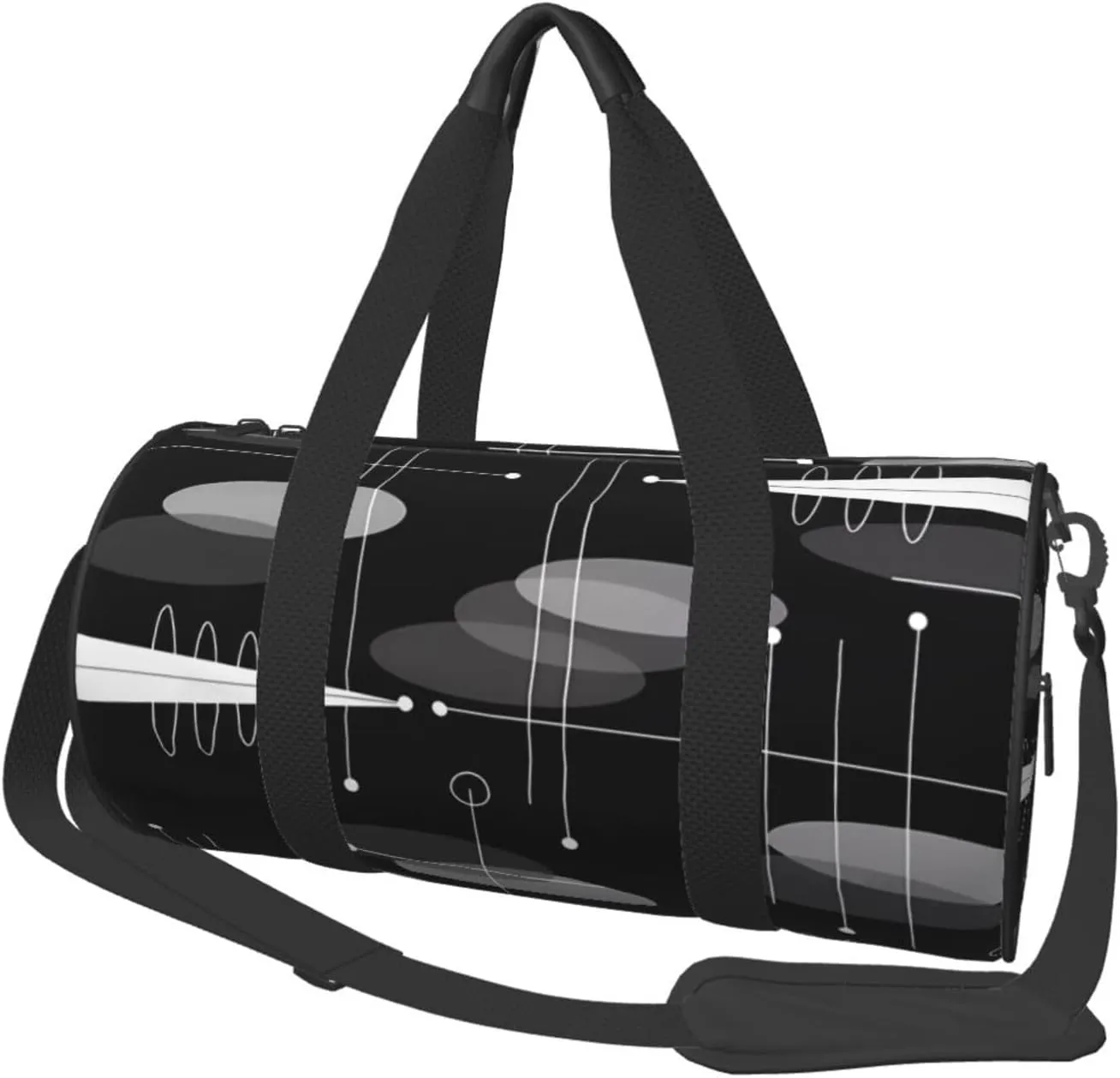 Mid-Century Atomic Space Age Round Travel Duffel Bag Large Capacity Gym Sports Bags for Hiking Vacation Trips