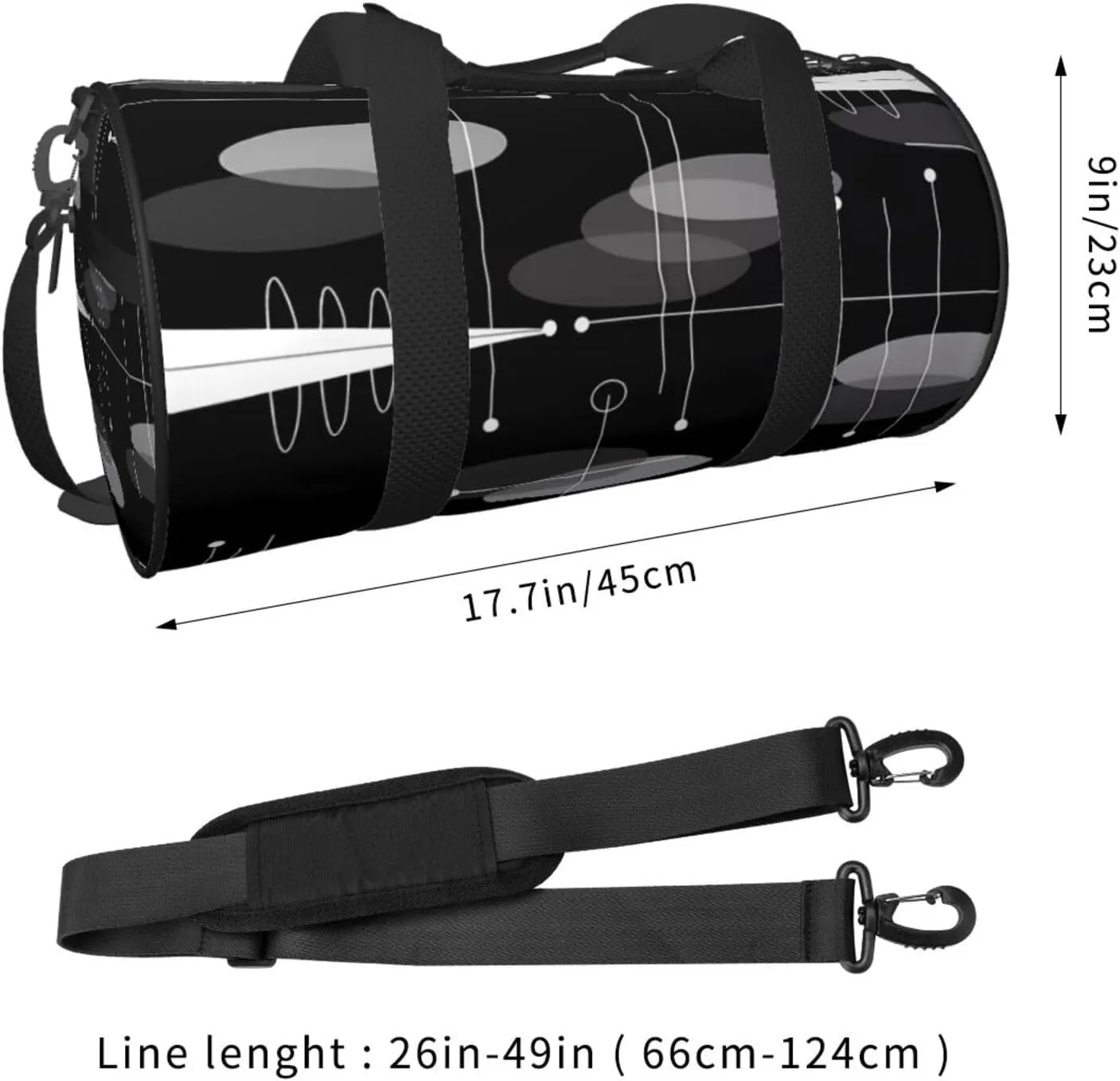 Mid-Century Atomic Space Age Round Travel Duffel Bag Large Capacity Gym Sports Bags for Hiking Vacation Trips
