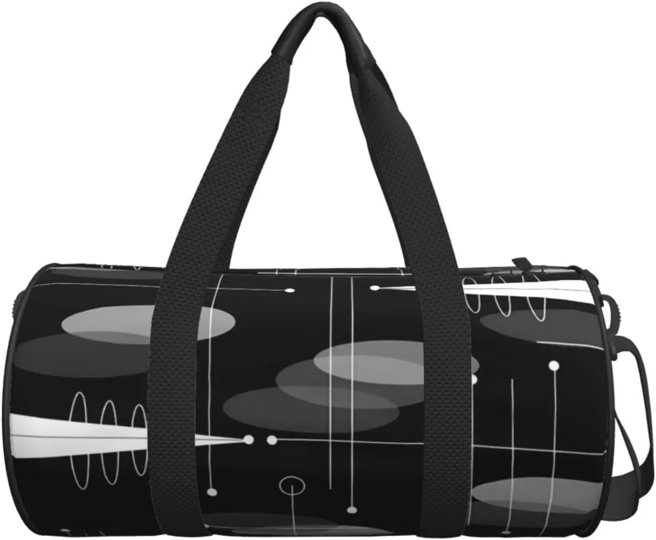 Mid-Century Atomic Space Age Round Travel Duffel Bag Large Capacity Gym Sports Bags for Hiking Vacation Trips