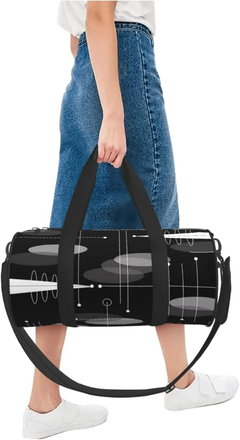 Mid-Century Atomic Space Age Round Travel Duffel Bag Large Capacity Gym Sports Bags for Hiking Vacation Trips